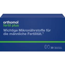 Blaue Verpackung, die Mikronährstoffe für männliche Fruchtbarkeit enthält.
