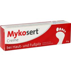 Rote Verpackung einer Creme gegen Haut- und Fußpilz mit einem Fußsymbol.